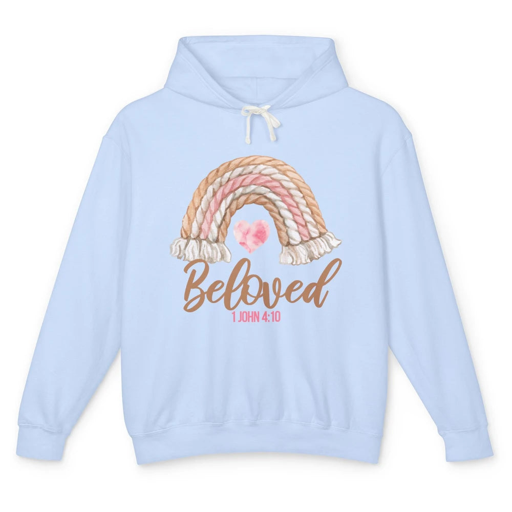Beloved Christian Women Vintage Rainbow Bible Verse Heart Unisex Lightweight Hoodie