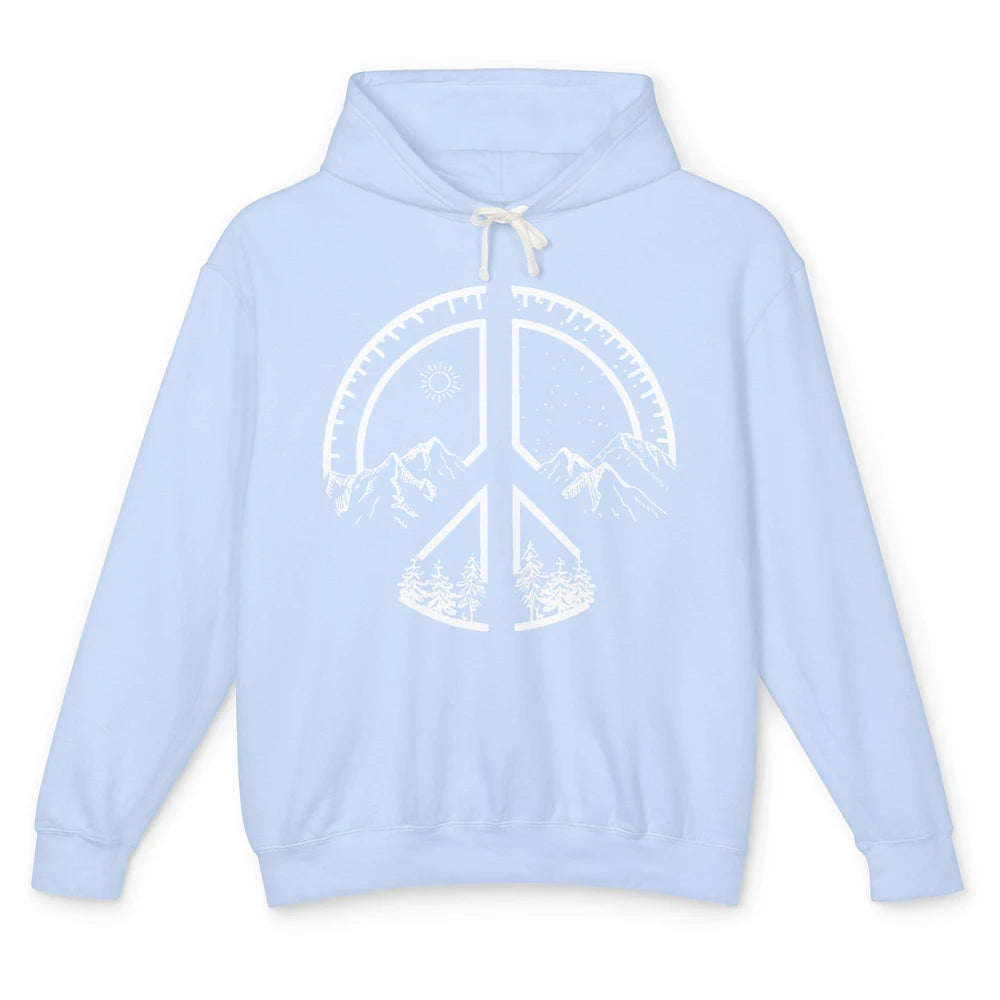 Peace Love Hiking Mountain Hikers Exploring Nature Camping Unisex Lightweight Hoodie