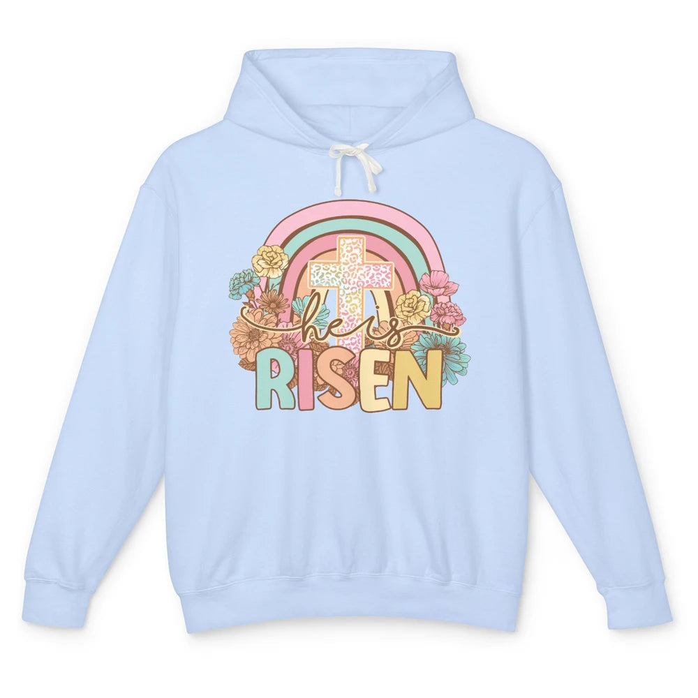 Leopard Rainbow Christian Cross He's Risen Western Religious Unisex Lightweight Hoodie