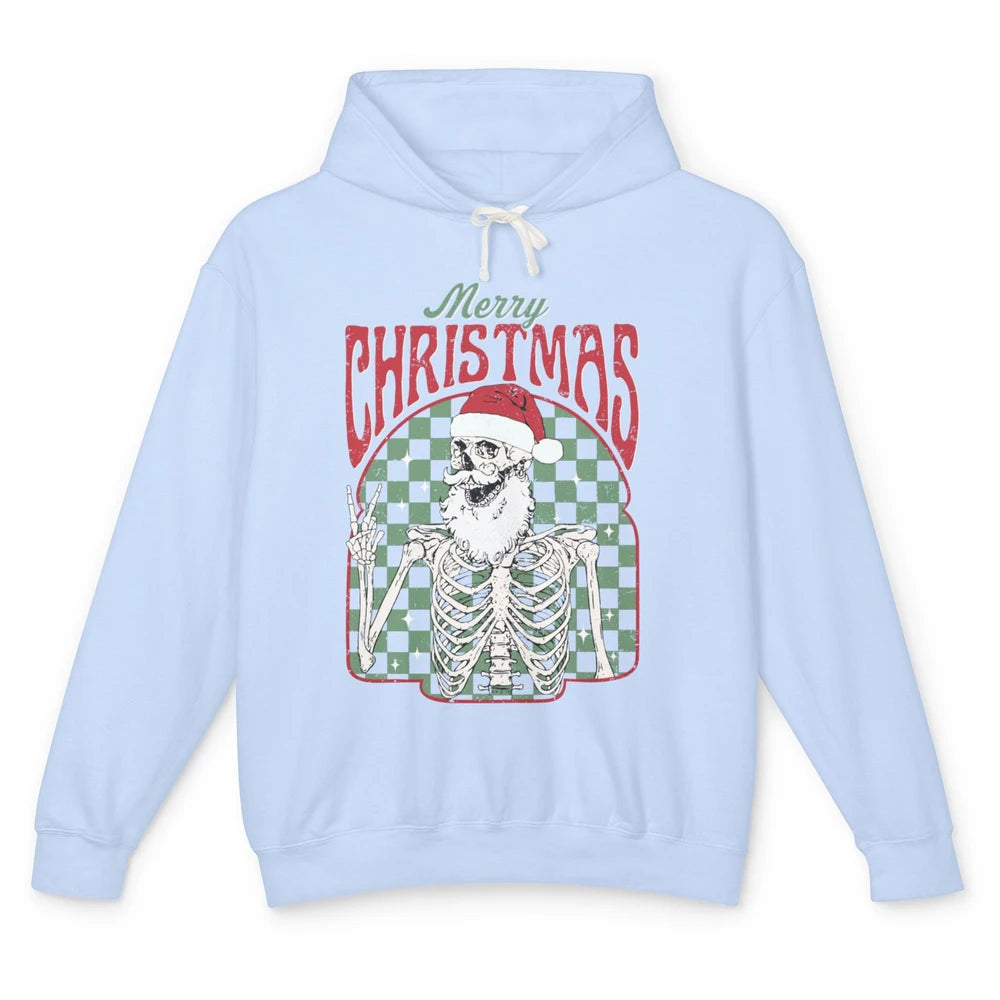 Merry Christmas Skeleton Santa Claus Vintage Xmas Skull Vibe Unisex Lightweight Hoodie