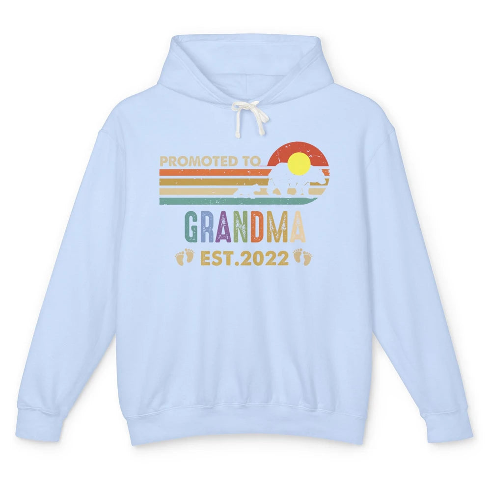 Retro Bear Sunset Promoted To Grandma Est 2022 Pregnancy Unisex Lightweight Hoodie