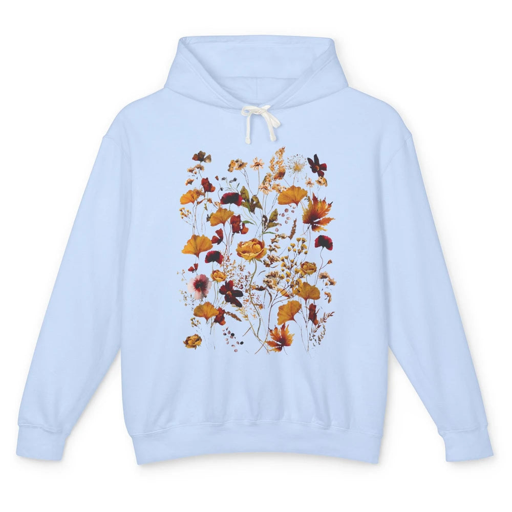 Pressed Flowers Plant Botanical Garden Wildflower Vintage Unisex Lightweight Hoodie