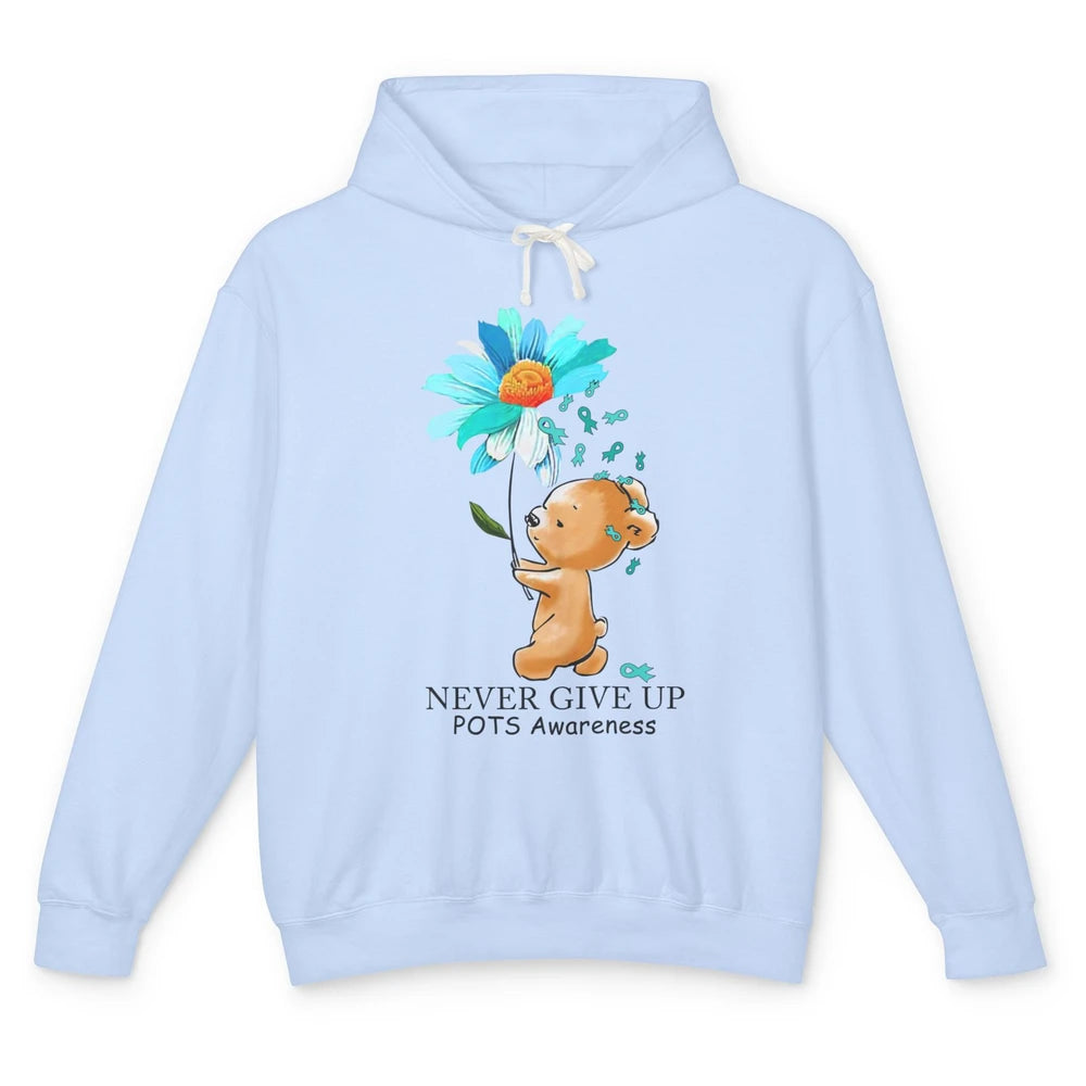 POTS Awareness Keep Going Daisy Bear Turquoise Sunflower Unisex Lightweight Hoodie