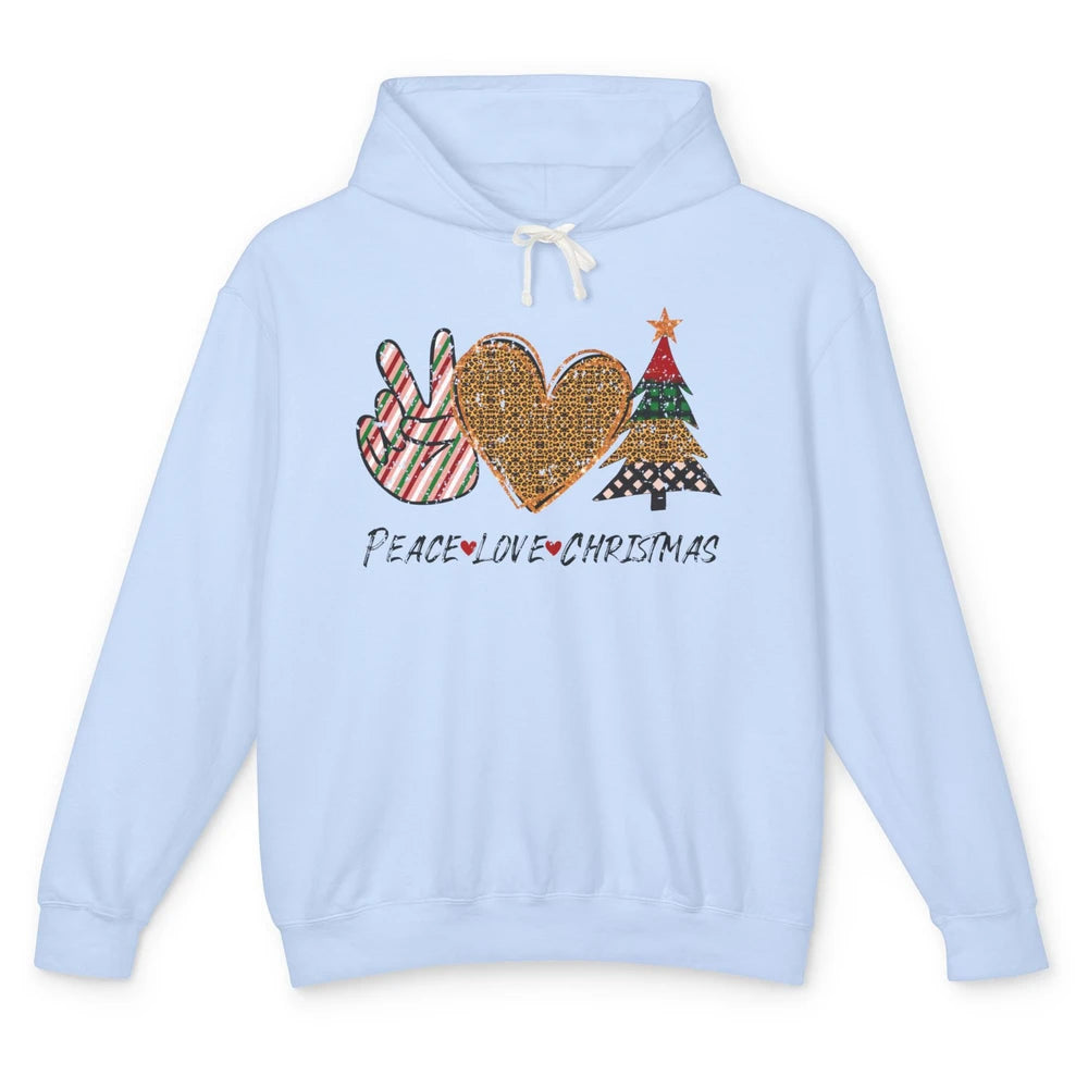 Peace Love Christmas Leopard Merry Christmas Vintage Retro Unisex Lightweight Hoodie