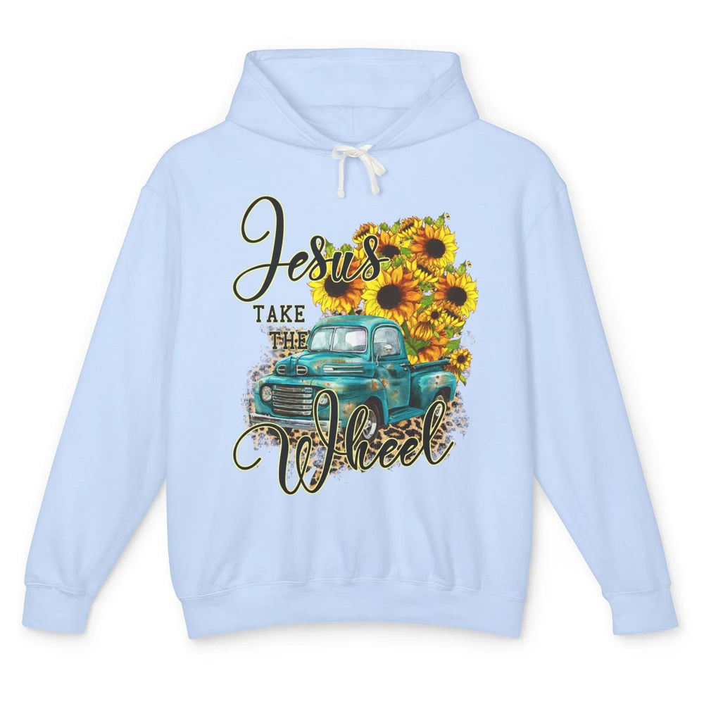 Sunflower Jesus Take The Wheel Christian Gift Leopard Print Unisex Lightweight Hoodie