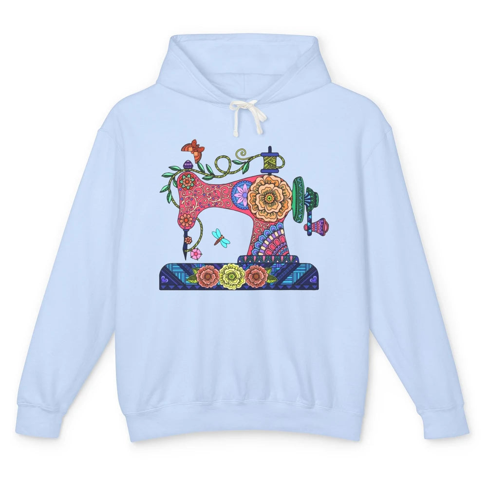 Retro Floral Sewing Machine Sew Blessed Quilting Lovers Unisex Lightweight Hoodie