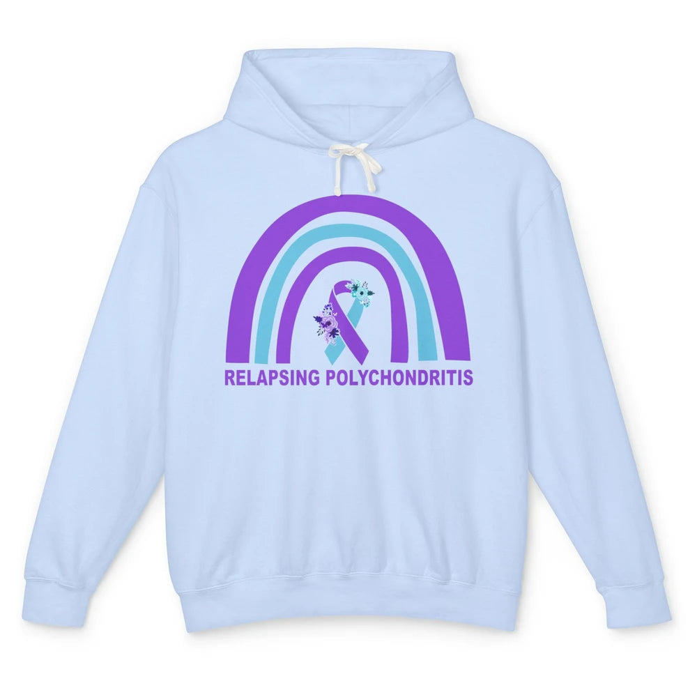 Relapsing Polychondritis Awareness Floral Blue Purple Ribbon Unisex Lightweight Hoodie
