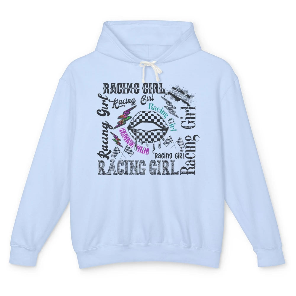 Racing Girl Lips It's Race Day Race Flag Race Lips Girl Gift Unisex Lightweight Hoodie
