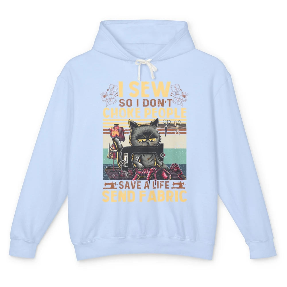 Retro Black Cat I Sew So I Dont Choke People Sewing Quilting Unisex Lightweight Hoodie