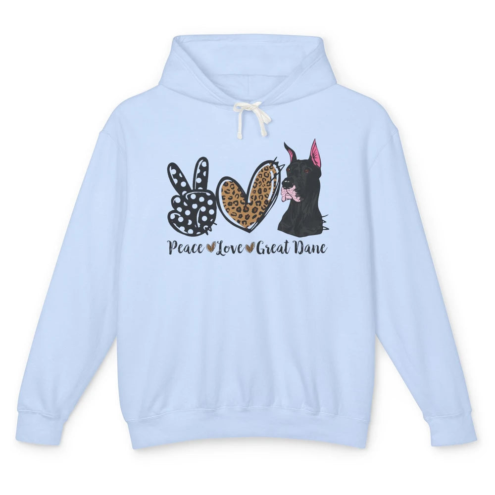 Peace Love Great Dane Dog Mom Dad Great Dane Lovers Leopard Unisex Lightweight Hoodie