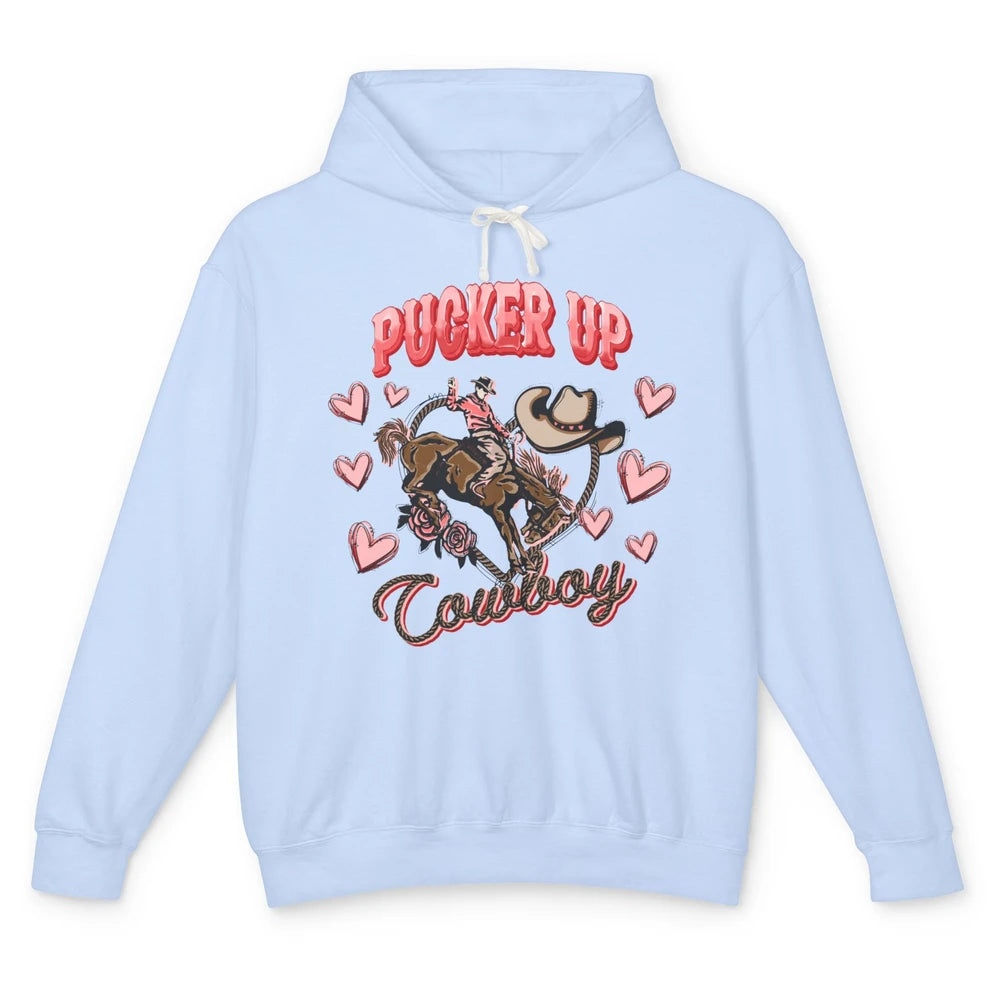 Retro Cowboy Horsing Pucker Up Cowboy Western Valentines Day Unisex Lightweight Hoodie