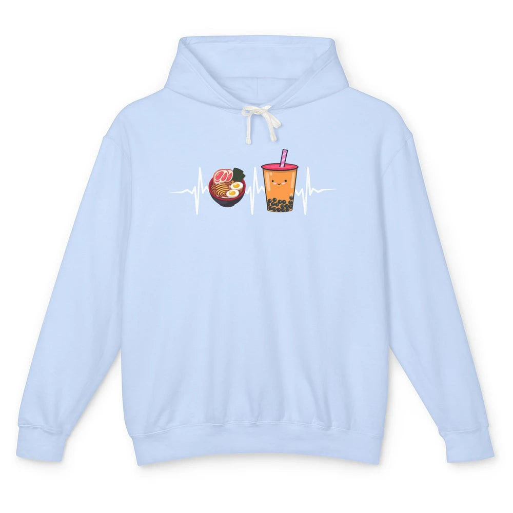 Ramen And Bubble Tea Lovers Heartbeat Japanese Food Kawaii Unisex Lightweight Hoodie
