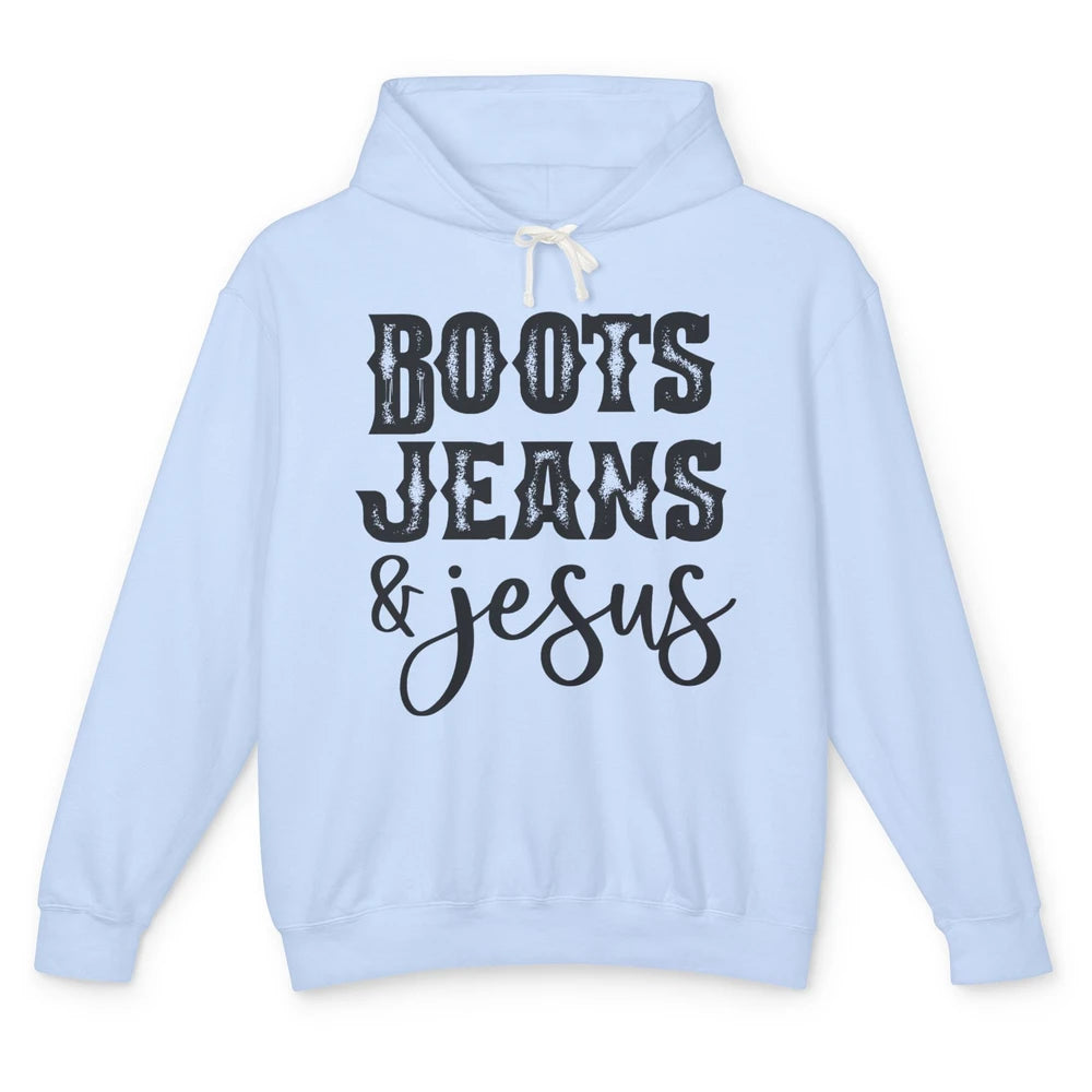 Retro Boots Jeans and Jesus Christian Western Country Cowboy Unisex Lightweight Hoodie