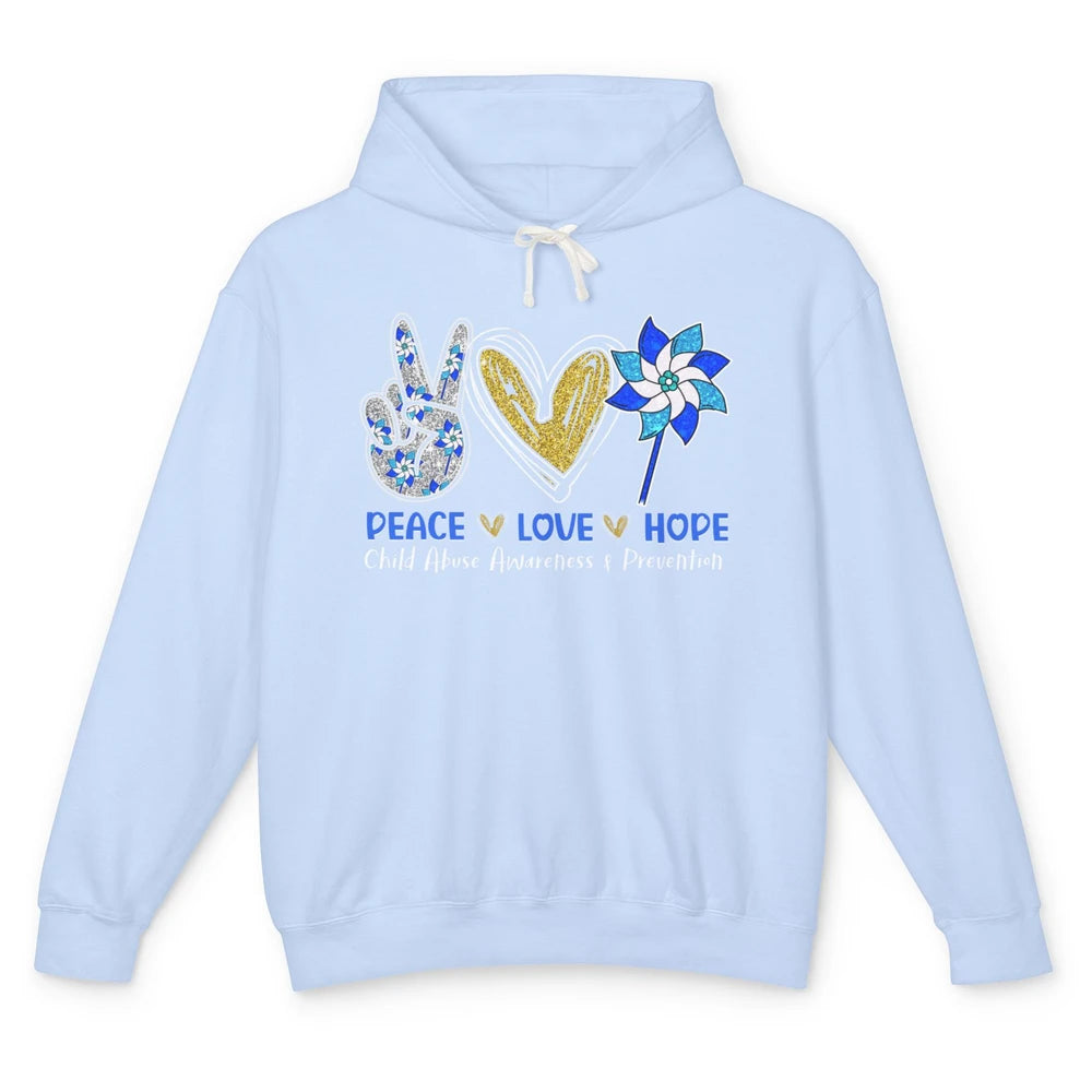 Peace Love Leopard Pinwheel Child Abuse Prevention Month Unisex Lightweight Hoodie
