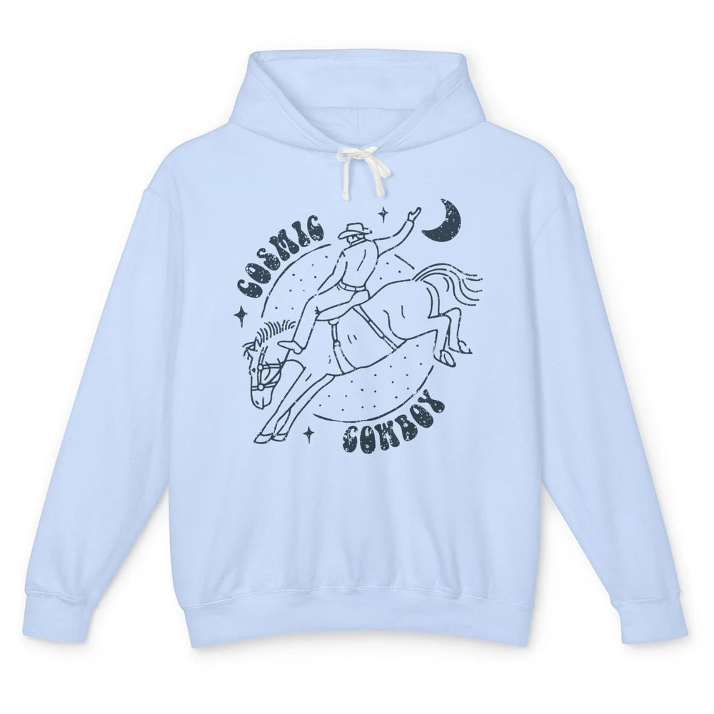 Retro Cowboy Riding Cosmic Cowboy Western Country Cowgirl Unisex Lightweight Hoodie