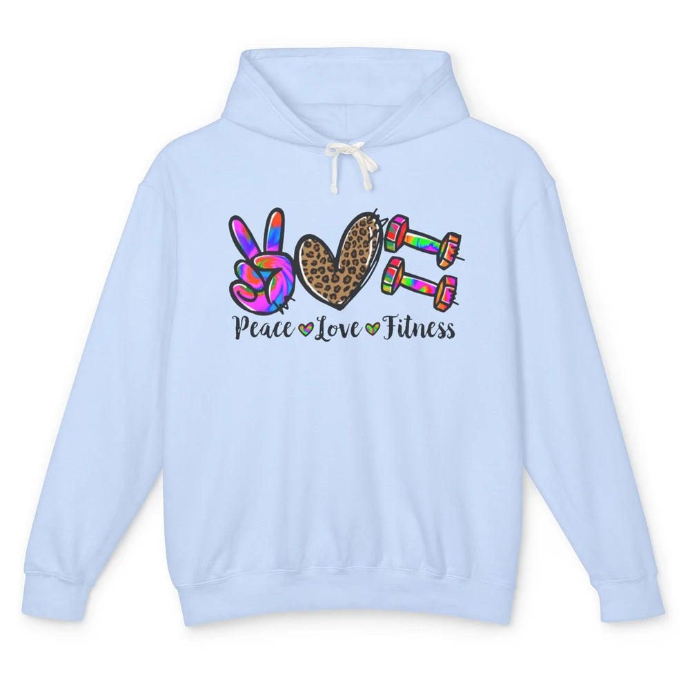 Peace Love Fitness Leopard Tie Dye Workout Gym Trainer Gift Unisex Lightweight Hoodie