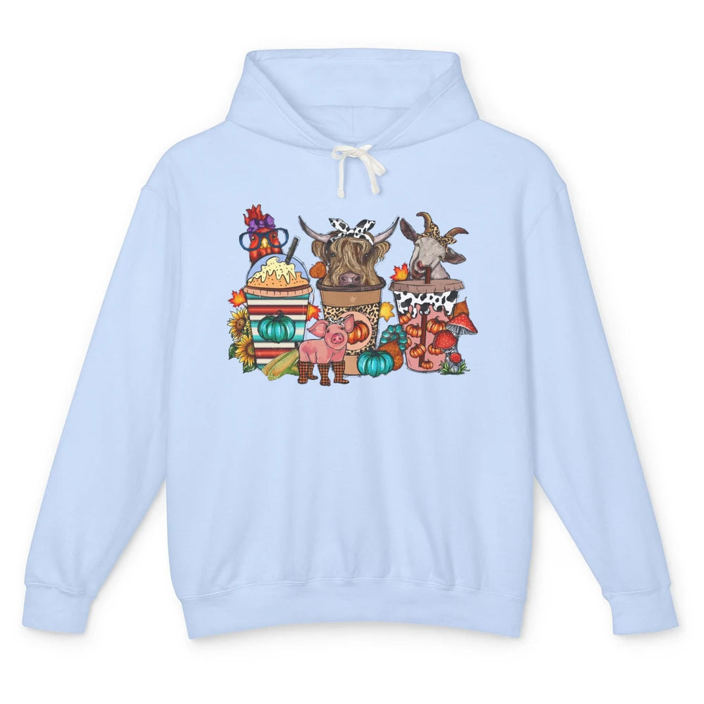 Pumpkin Spice Farm Animals Leopard Highland Cow Western Fall Unisex Lightweight Hoodie