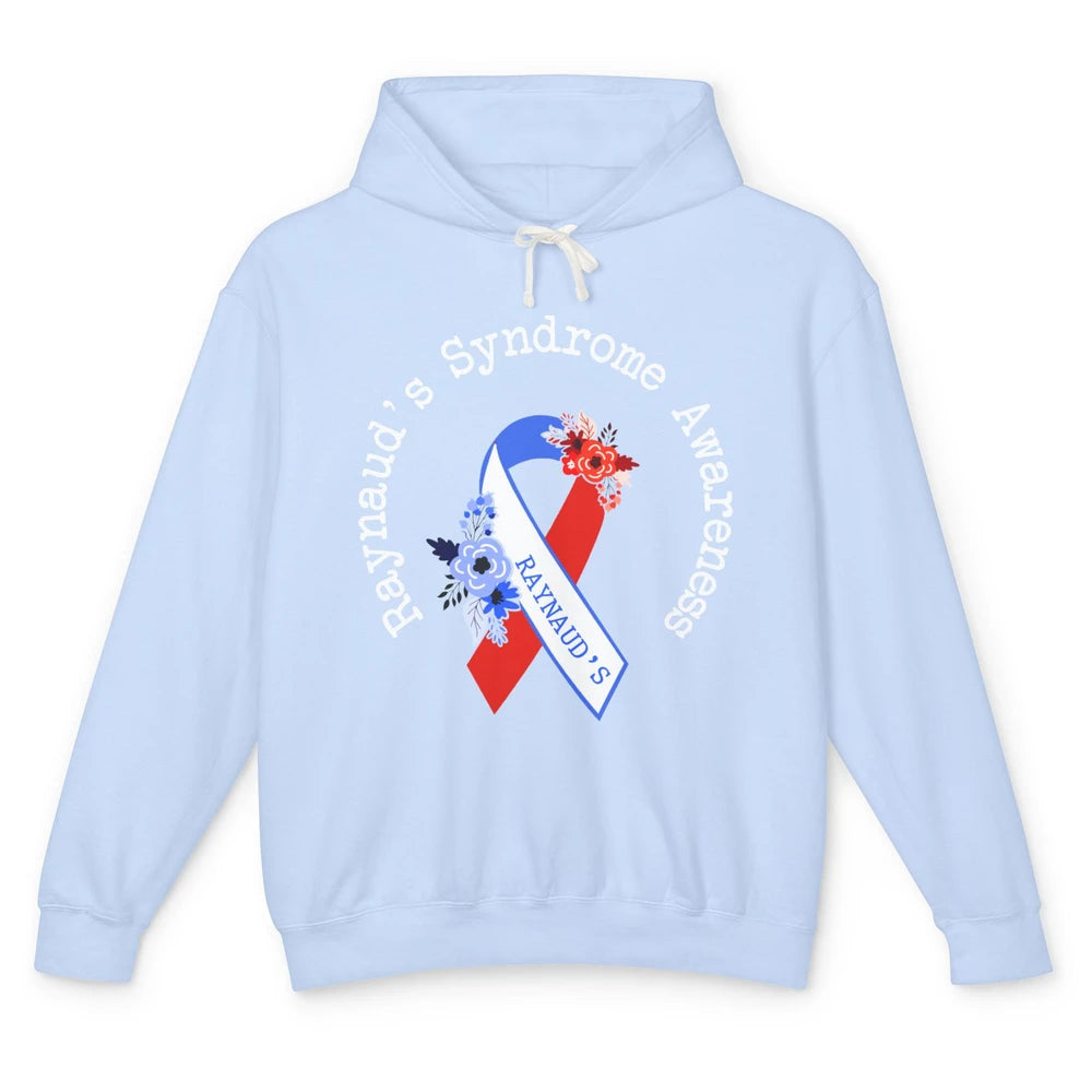 Raynaud's Syndrome Awareness Support Floral Red Blue Ribbon Unisex Lightweight Hoodie