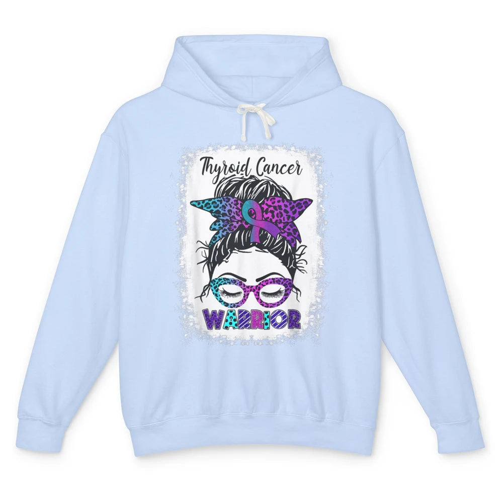 Messy Hair Woman Leopard Warrior Thyroid Cancer Awareness Unisex Lightweight Hoodie