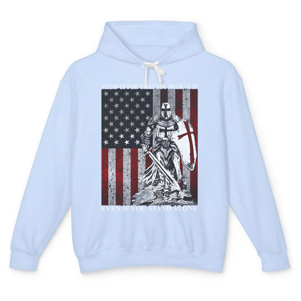 Retro Knight Templar US Flag Stand For What You Believe In Unisex Lightweight Hoodie