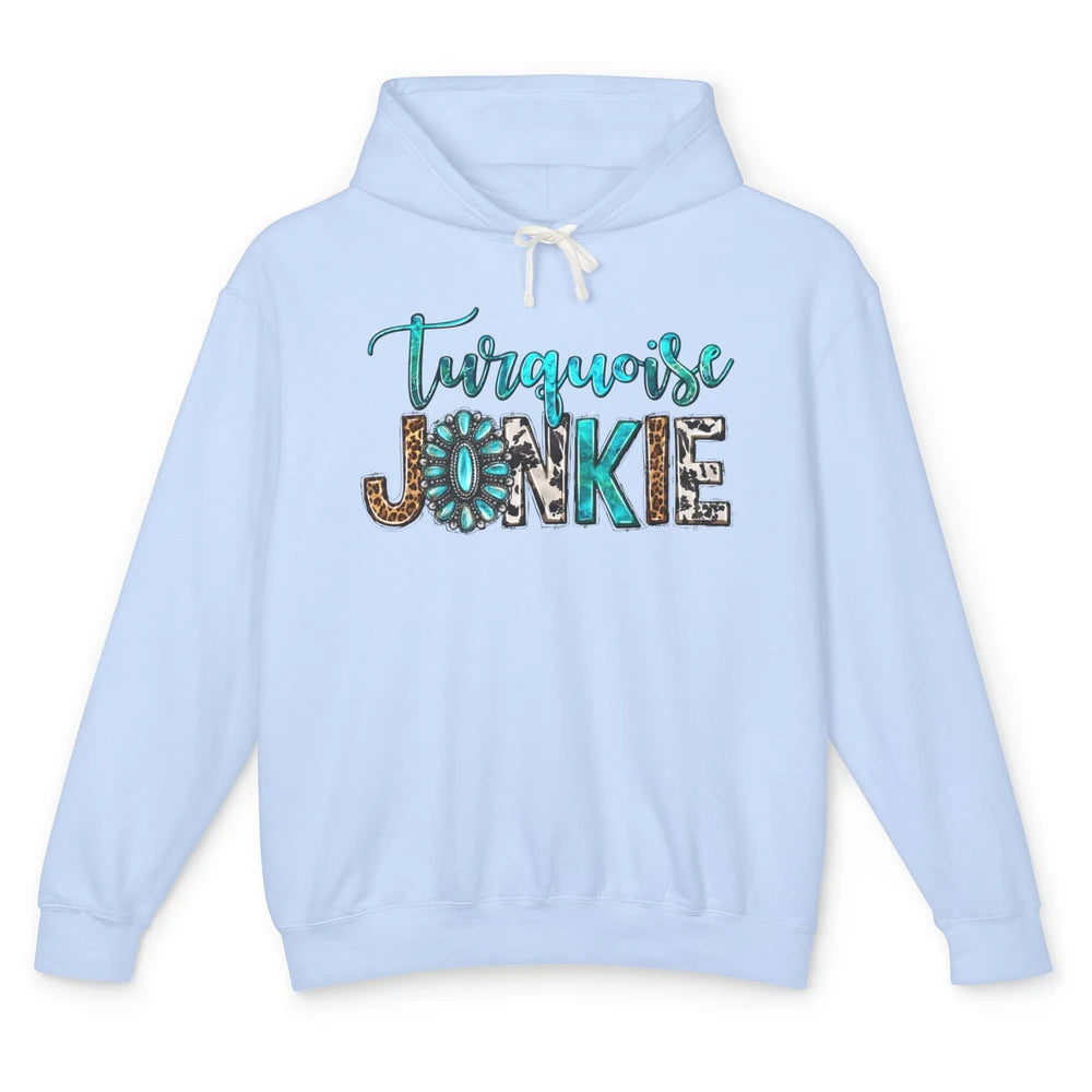 Retro Leopard Turquoise Junkie Gemstone Western Country Unisex Lightweight Hoodie