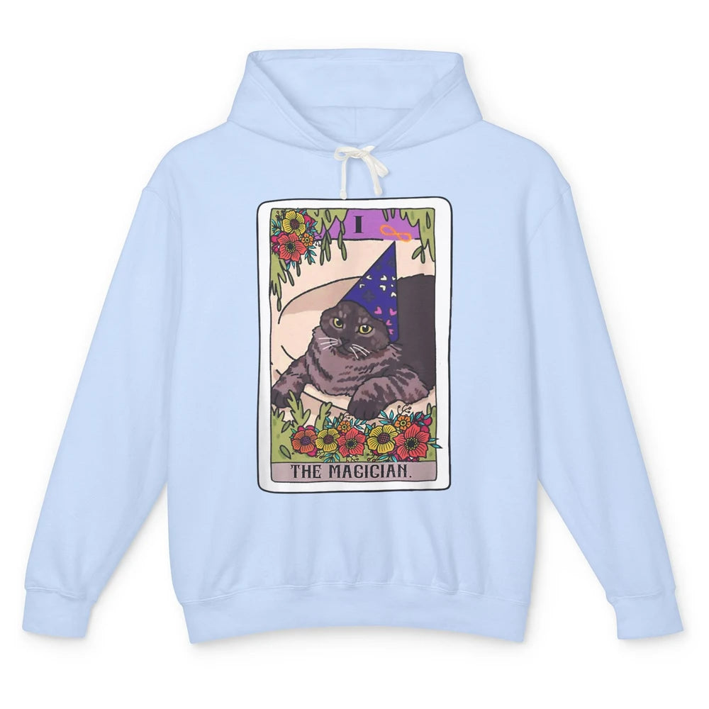 The Magician Grey Cat Tarot Card Witch Rider Goth Halloween Unisex Lightweight Hoodie