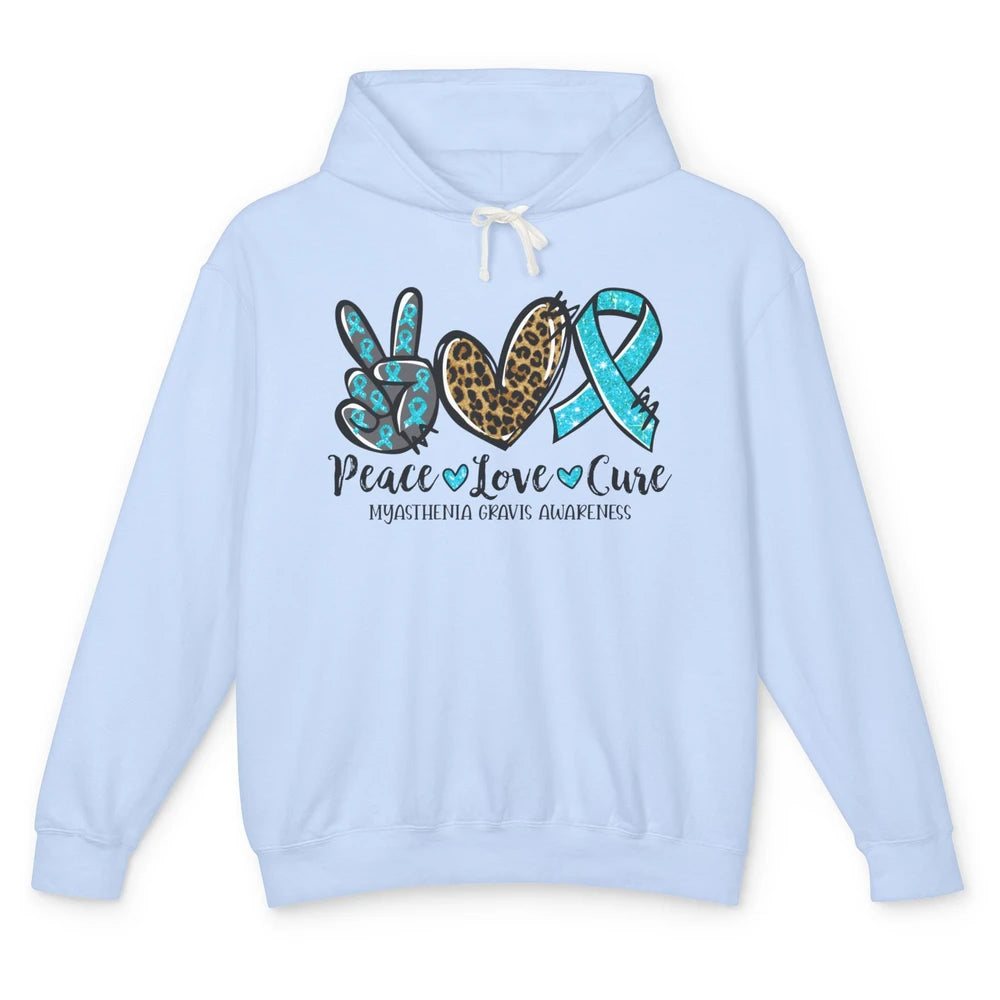 Myasthenia Gravis Awareness Ribbon Peace Love Cure Leopard Unisex Lightweight Hoodie
