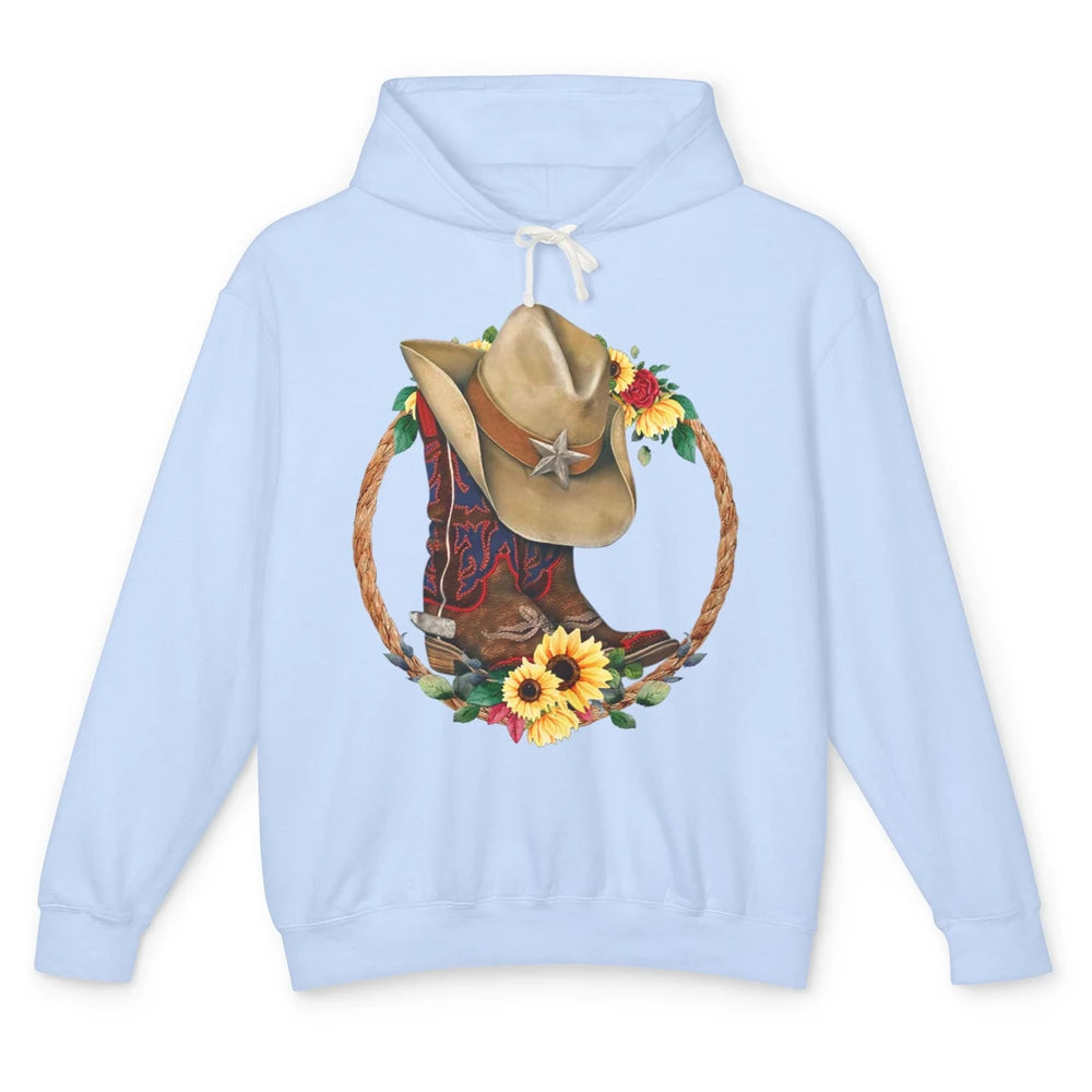 Retro Cowboy Boots Sunflower Let's Go Girls Western Cowgirls Unisex Lightweight Hoodie