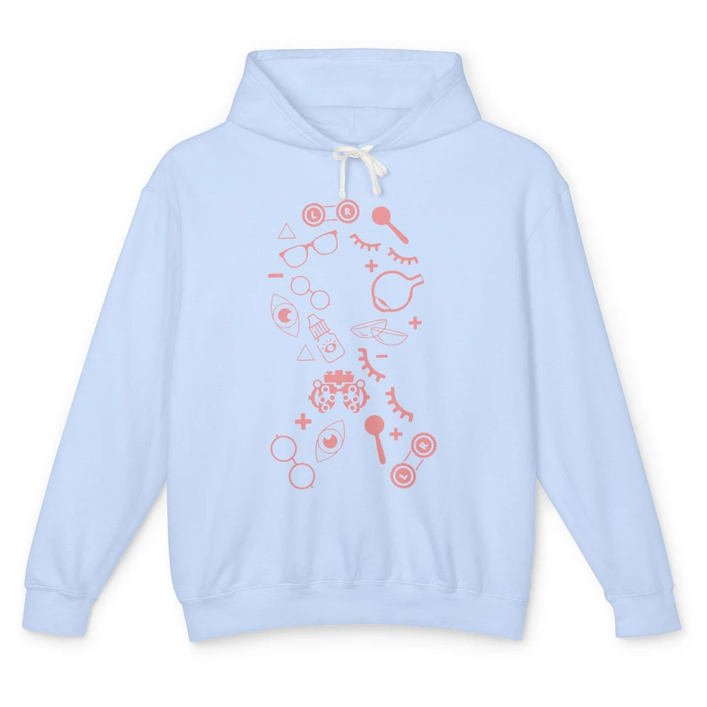 Optical Symbol Pink Ribbon Breast Cancer Support Optometrist Unisex Lightweight Hoodie