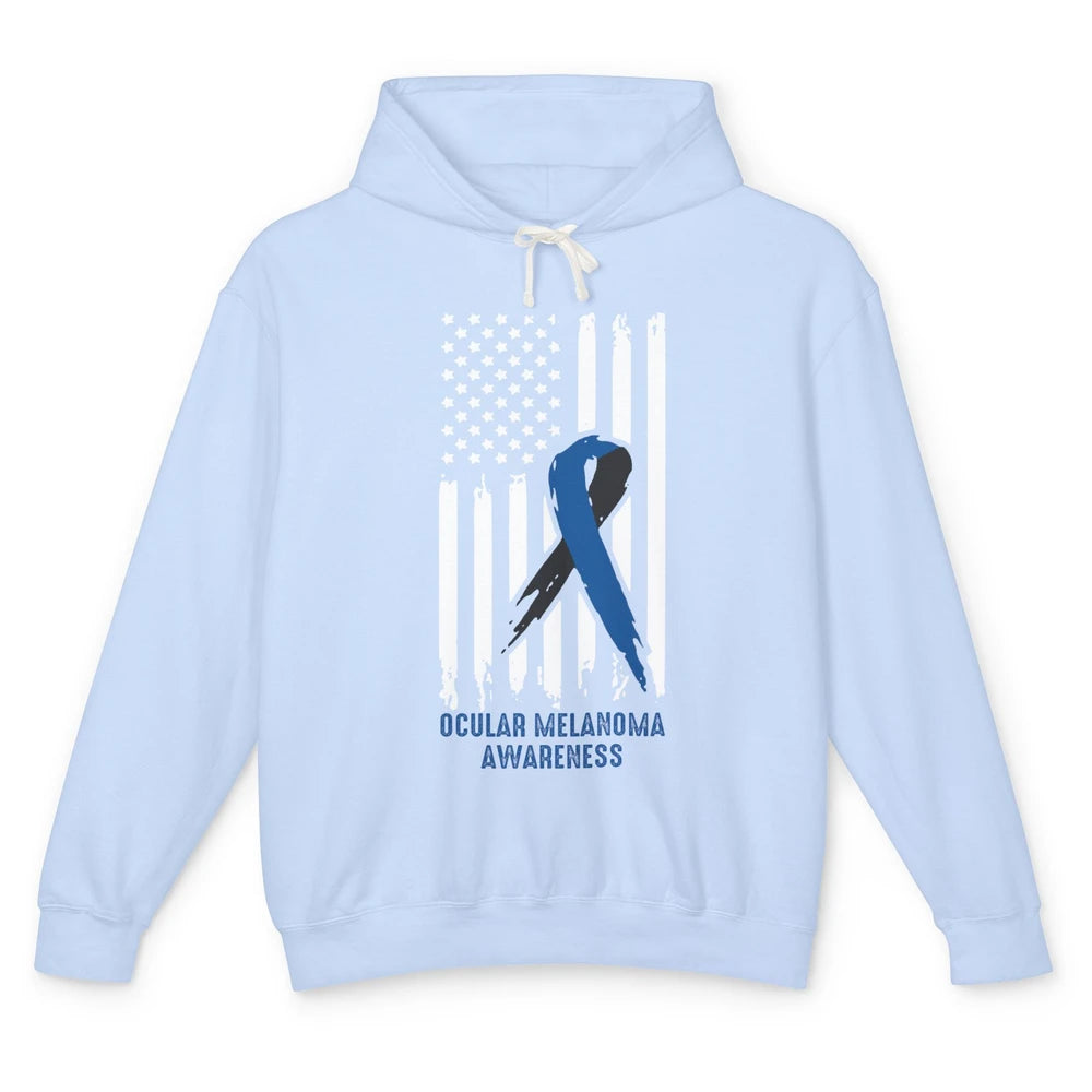 Ocular Melanoma Awareness Ribbon No One Fight Alone US Flag Unisex Lightweight Hoodie