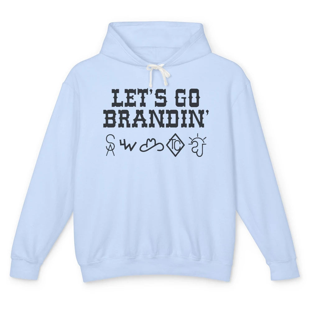 Retro Cowboy Hat Let's Go Brandin' Western Country Symbols Unisex Lightweight Hoodie