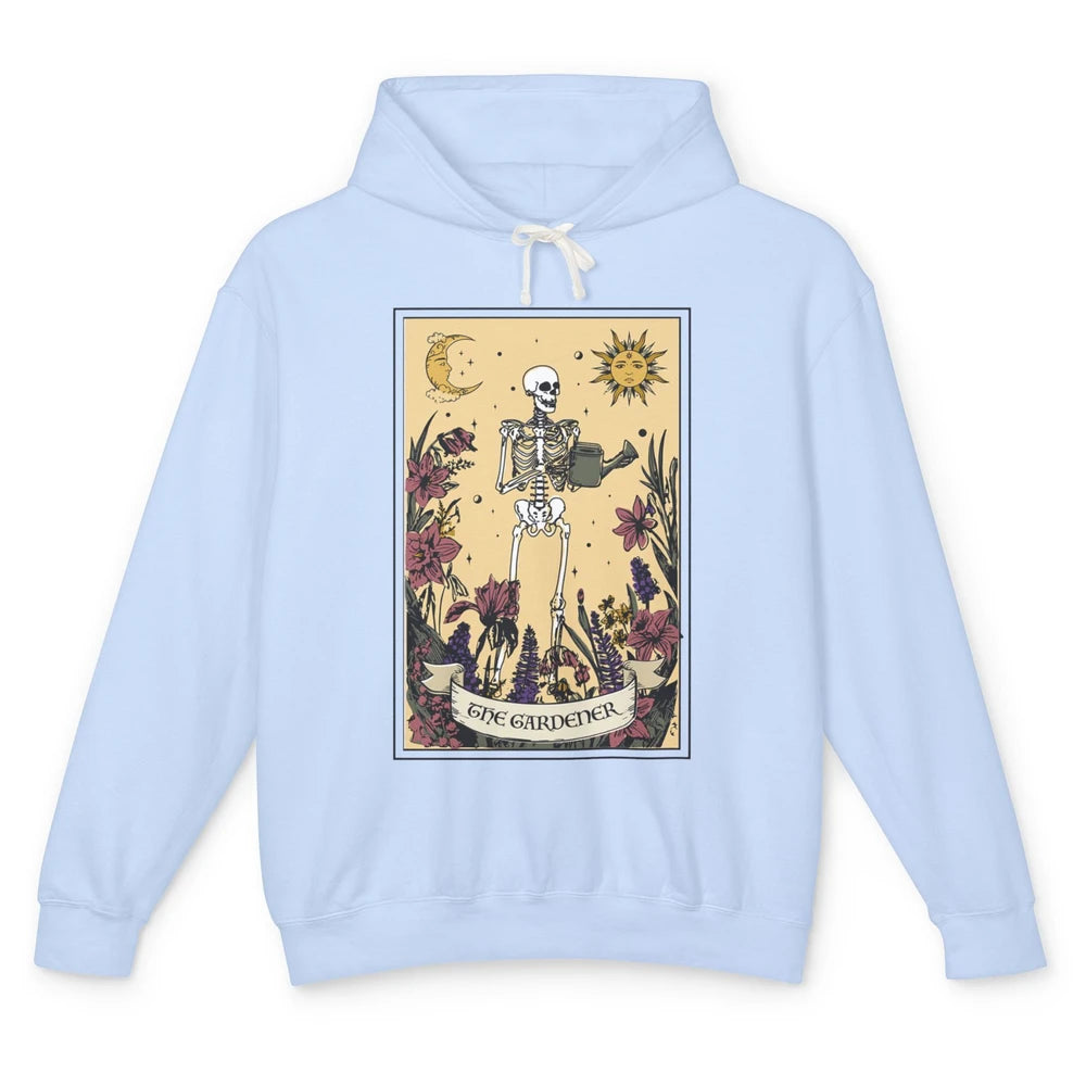 Retro Skeleton The Gardener Tarot Card Plant Lady Halloween Unisex Lightweight Hoodie