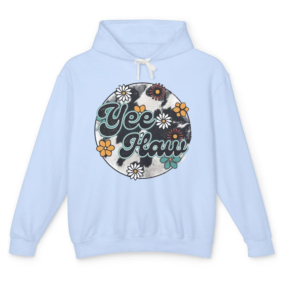 Retro Groovy Daisy Yee Haw Cowhide Western Country Cowgirl Unisex Lightweight Hoodie