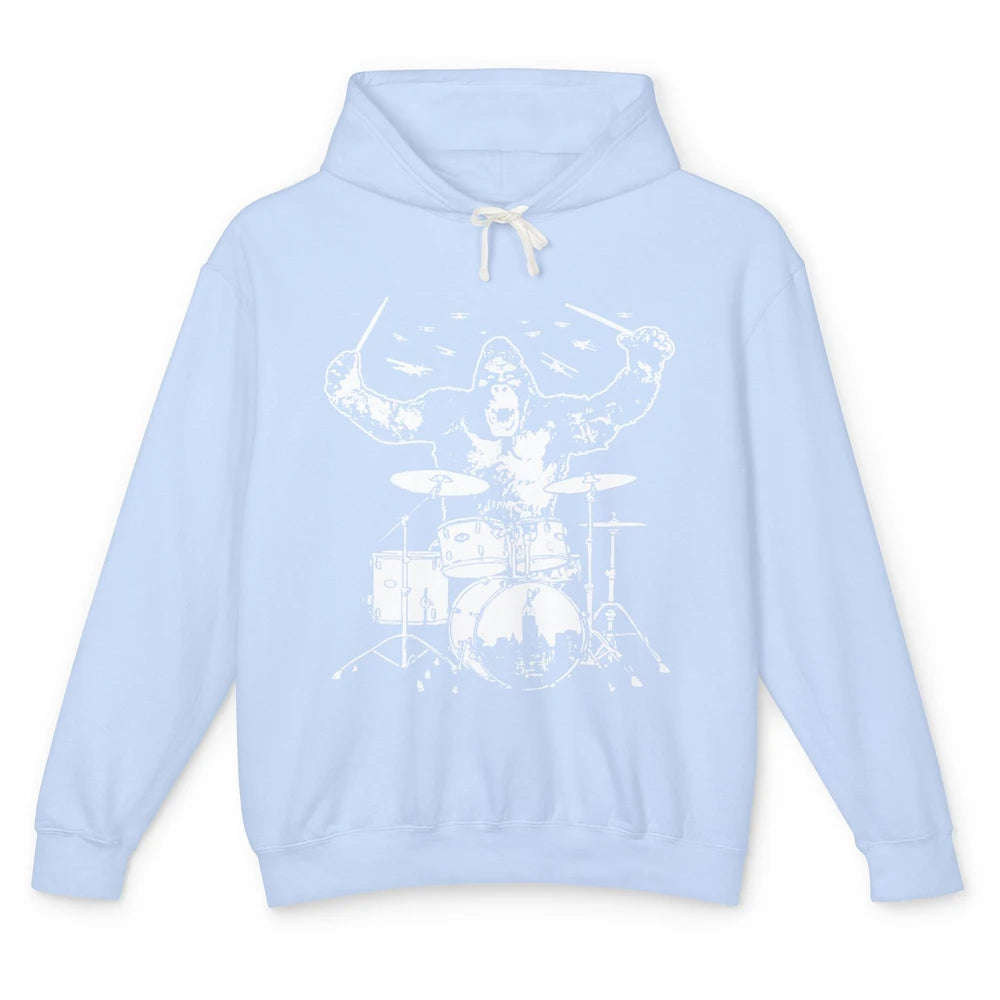 Retro Gorilla Drumming Drummers Gift Percussionists Unisex Lightweight Hoodie