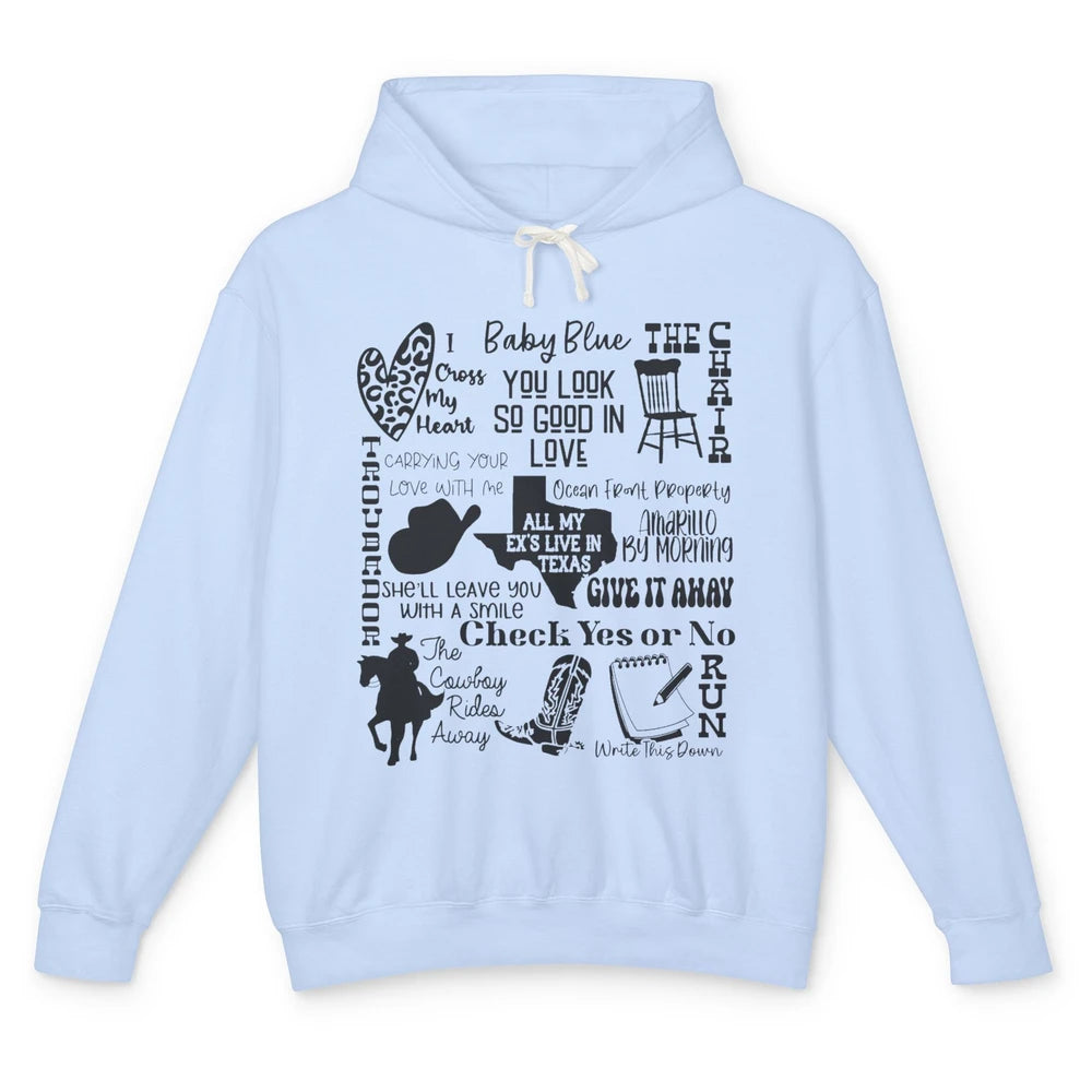 Retro Cowboy Boots Hat Texas Map Western Country Music Unisex Lightweight Hoodie