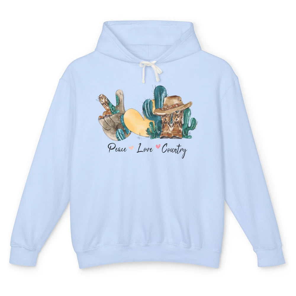 Retro Cactus Peace Love Country Cowgirl Hat Midwest Girl Unisex Lightweight Hoodie