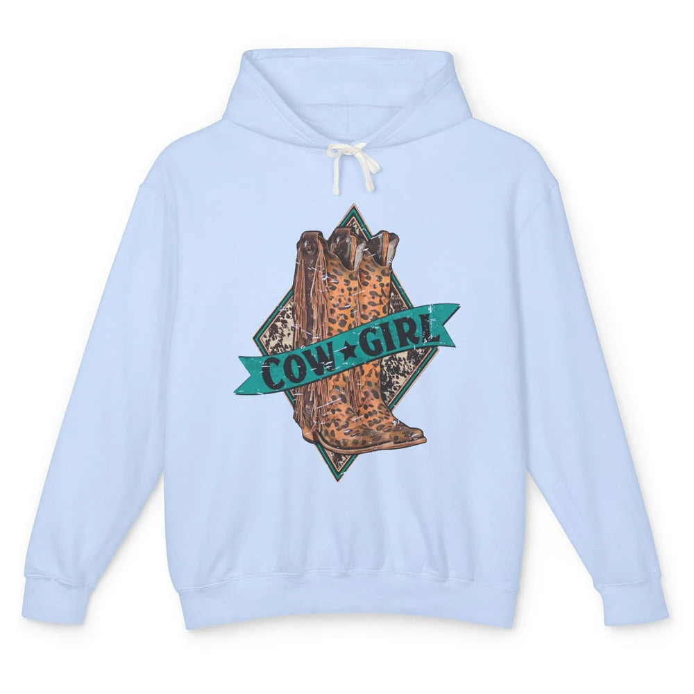 Retro Leopard Cowgirl Boots Western Country Cowboy Rodeo Dad Unisex Lightweight Hoodie