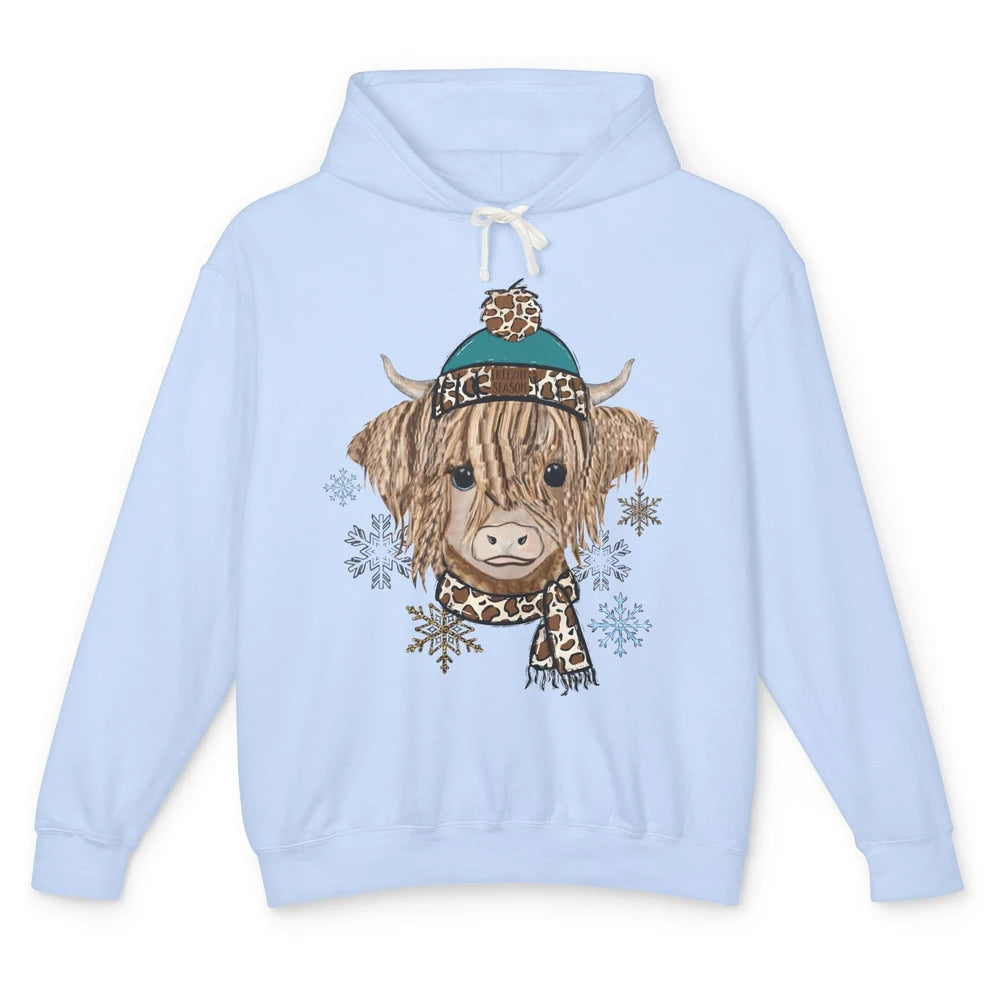 Baby Highland Cow I'm Freaking Freezing Christmas Winter Unisex Lightweight Hoodie
