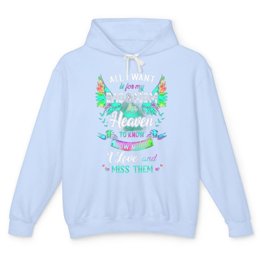 My Mom And Dad In Heaven Angel Wings Mother Memories Forever Unisex Lightweight Hoodie