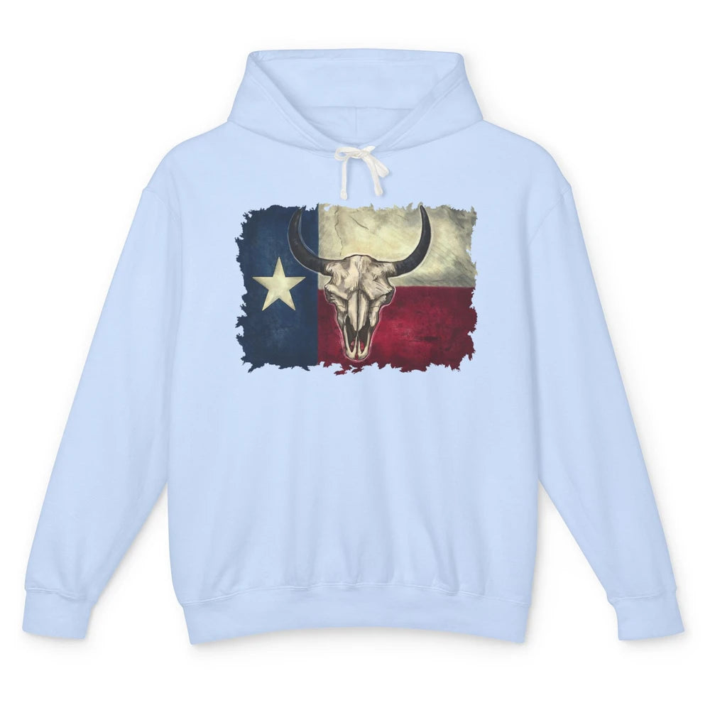 Retro Bull Skull Texas Map Western Country Cowboy Cowgirl Unisex Lightweight Hoodie