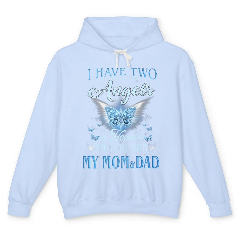 My Mom And Dad In Heaven Angel Wings Mother Memories Forever Unisex Lightweight Hoodie