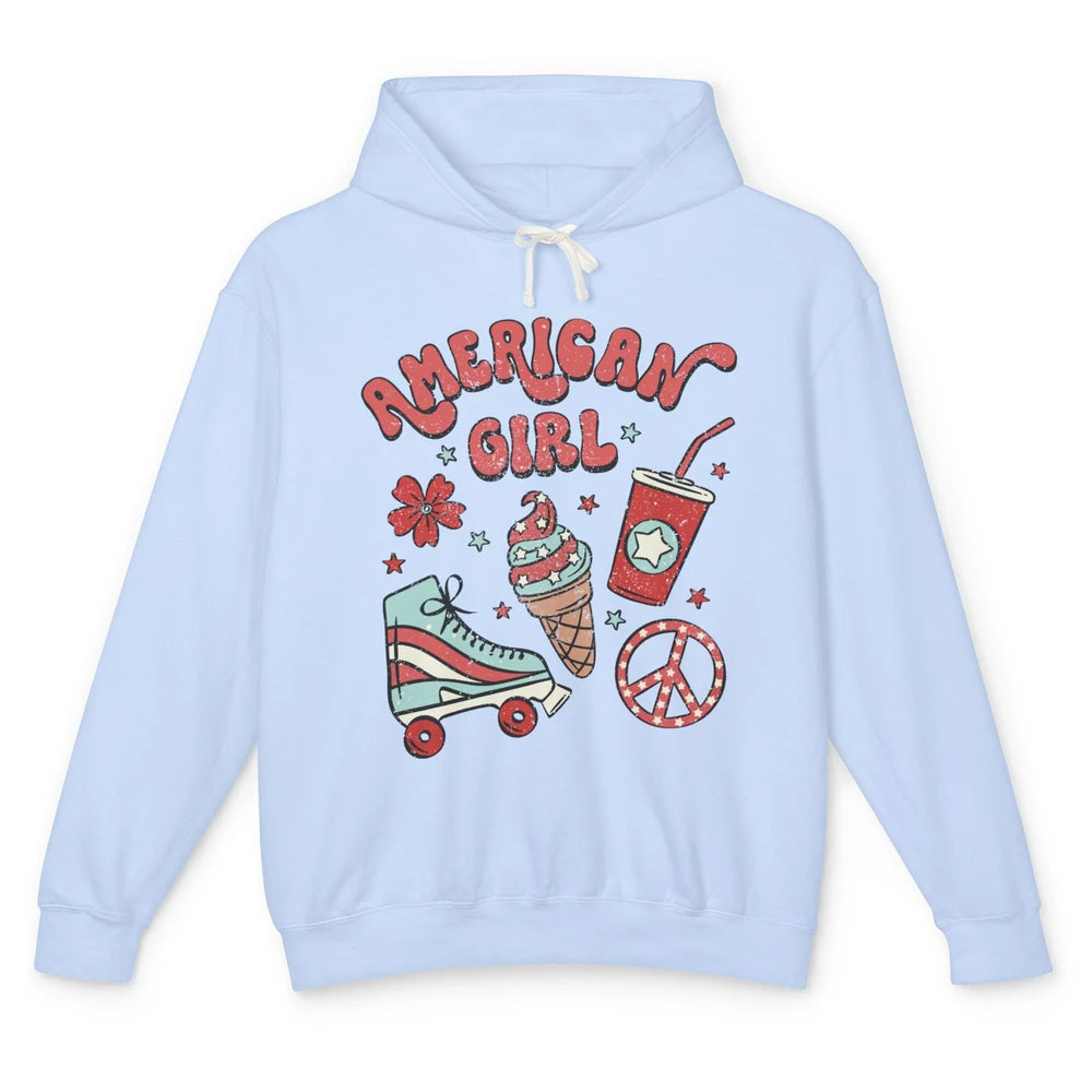 Retro American Girl Fourth Of July Party Ice Cream Patriotic Unisex Lightweight Hoodie