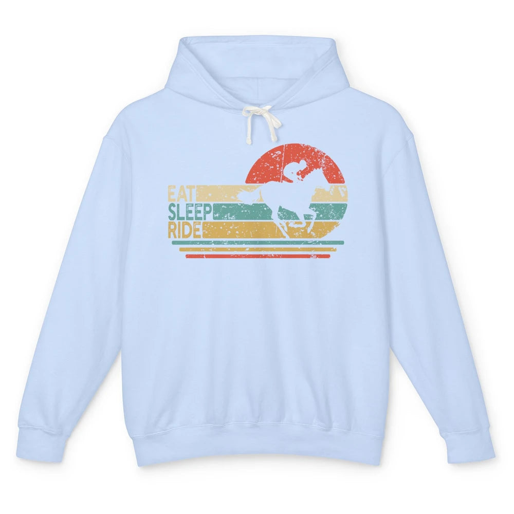 Retro Cowboy Riding Horse Eat Sleep Ride Western Cowgirl Unisex Lightweight Hoodie