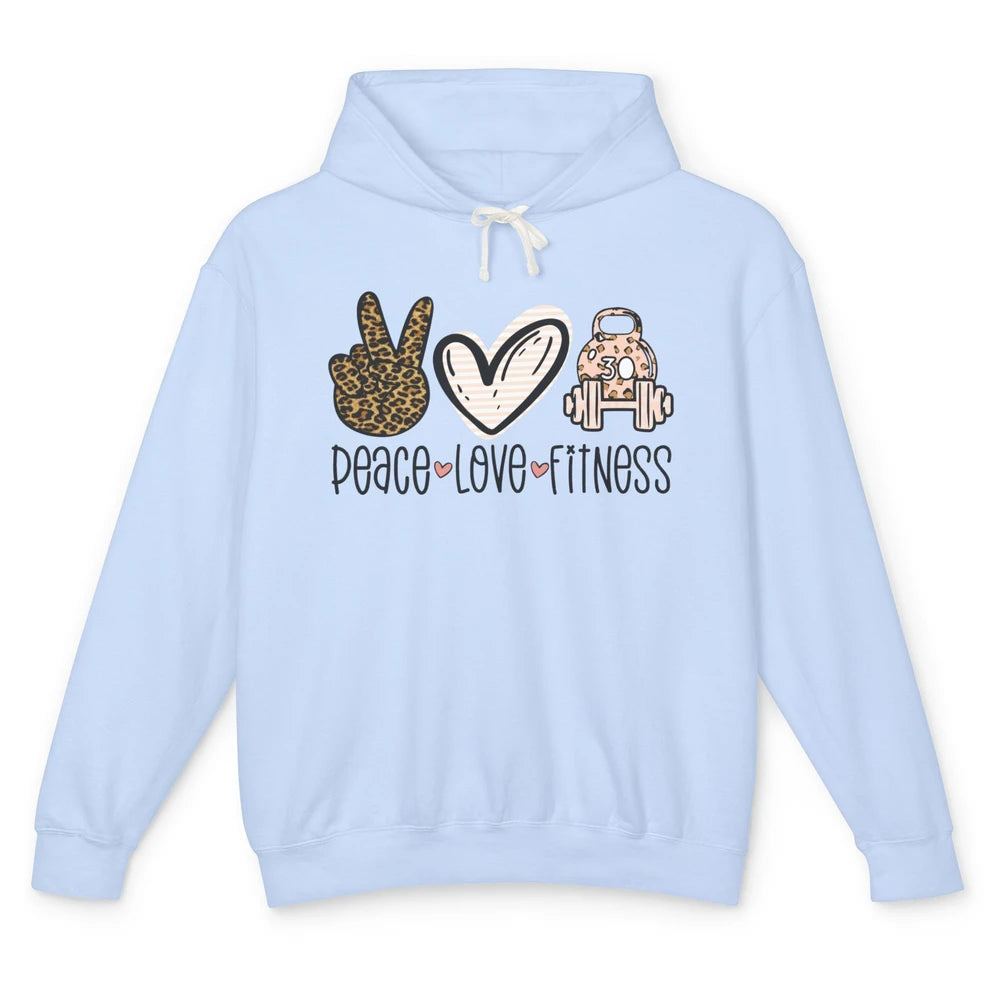 Peace Love Fitness Leopard Fitness Workout Gym Trainer Gift Unisex Lightweight Hoodie