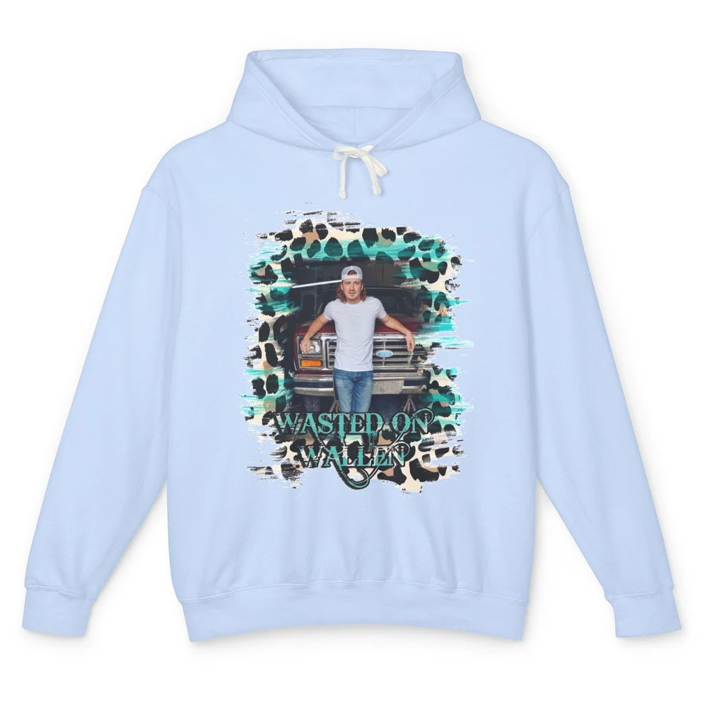 Retro Leopard Wasted On Wallen Turquoise Western Country Unisex Lightweight Hoodie