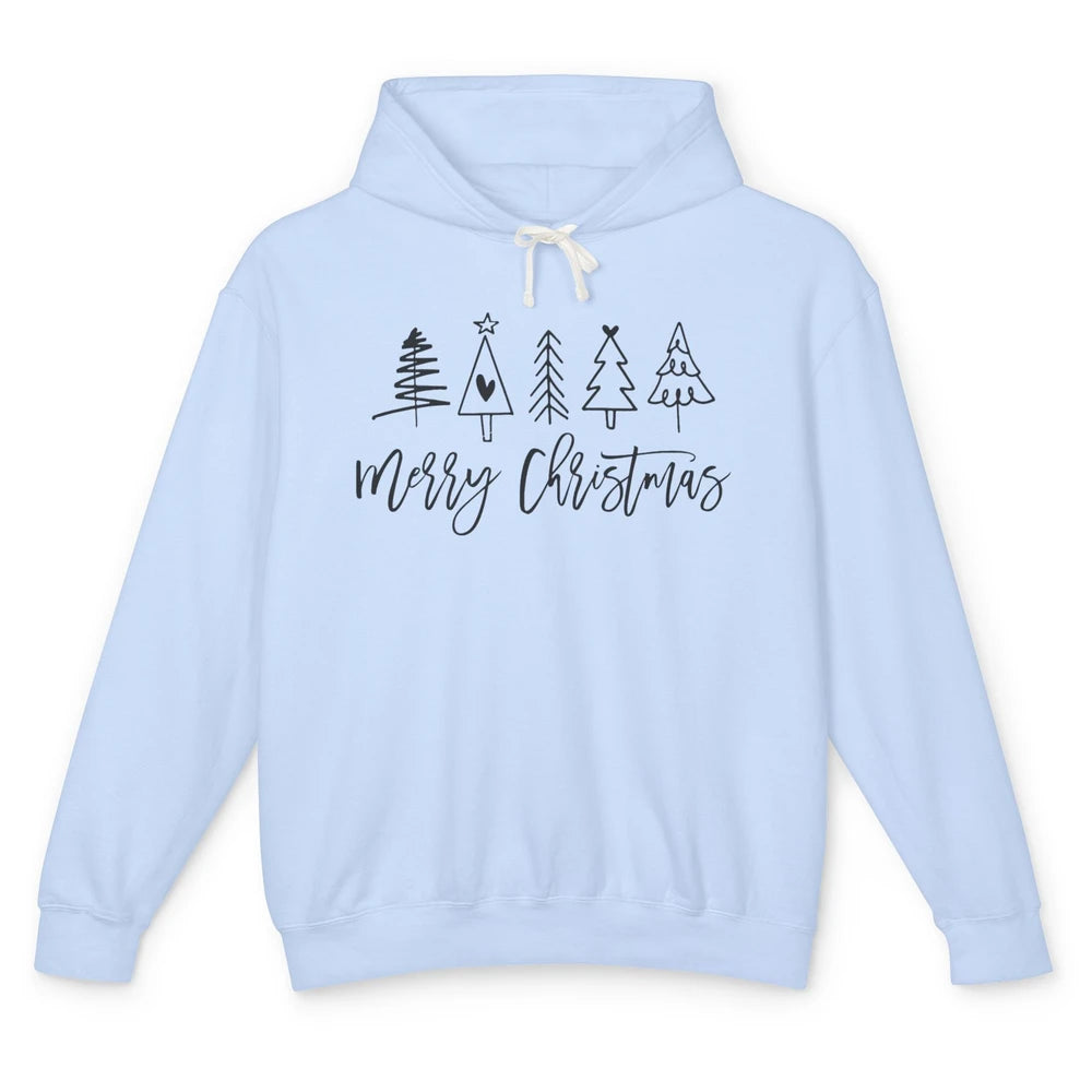 Merry Christmas Tree Heart Doodle Drawing Christmas Costume Unisex Lightweight Hoodie