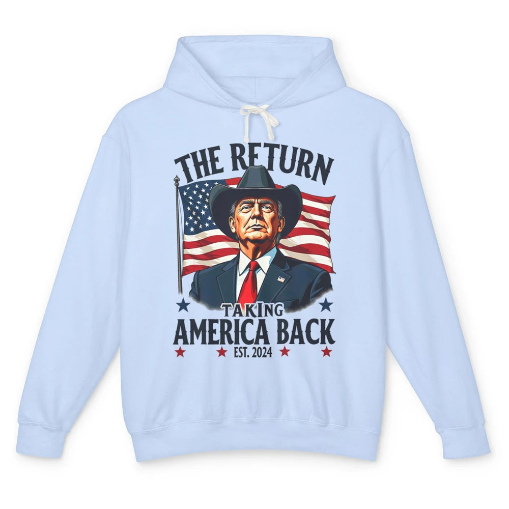 Patriotic President Donald Trump Cowboy Taking America Back Republican Political Rodeo USA Unisex Lightweight Hoodie