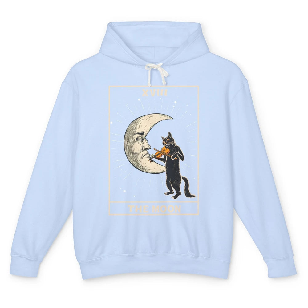Retro Halloween Cat Guitarist The Moon Tarot Card Witchcraft Unisex Lightweight Hoodie
