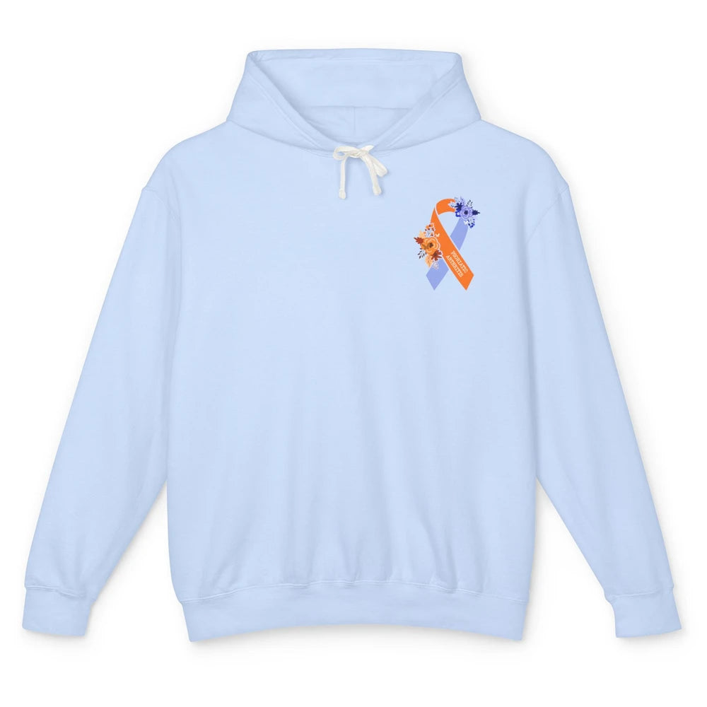 Psoriatic Arthritis Awareness PsA Floral Blue Orange Ribbon Unisex Lightweight Hoodie