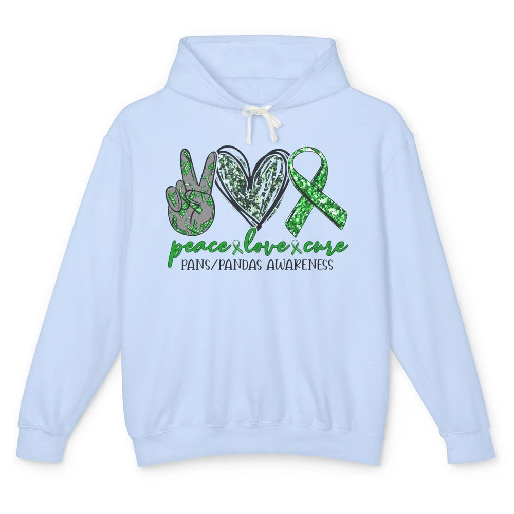 PANS/PANDAS Awareness Green Ribbon Peace Love Cure Unisex Lightweight Hoodie